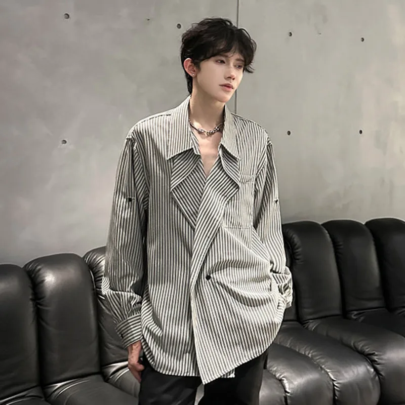 WVGA ربيع الخريف جديد الرجال المد النمط البريطاني مخطط كبير التلبيب تصميم العصرية قمصان طويلة الأكمام المتخصصة شيك بلايز عادية W16841 #3