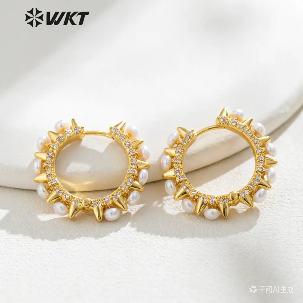 ME076 WKT Fashion Girl Trendy Punk Earrings With CZ Unique Hot Sales Gold Electroplated With Natural Freshwater Clasp