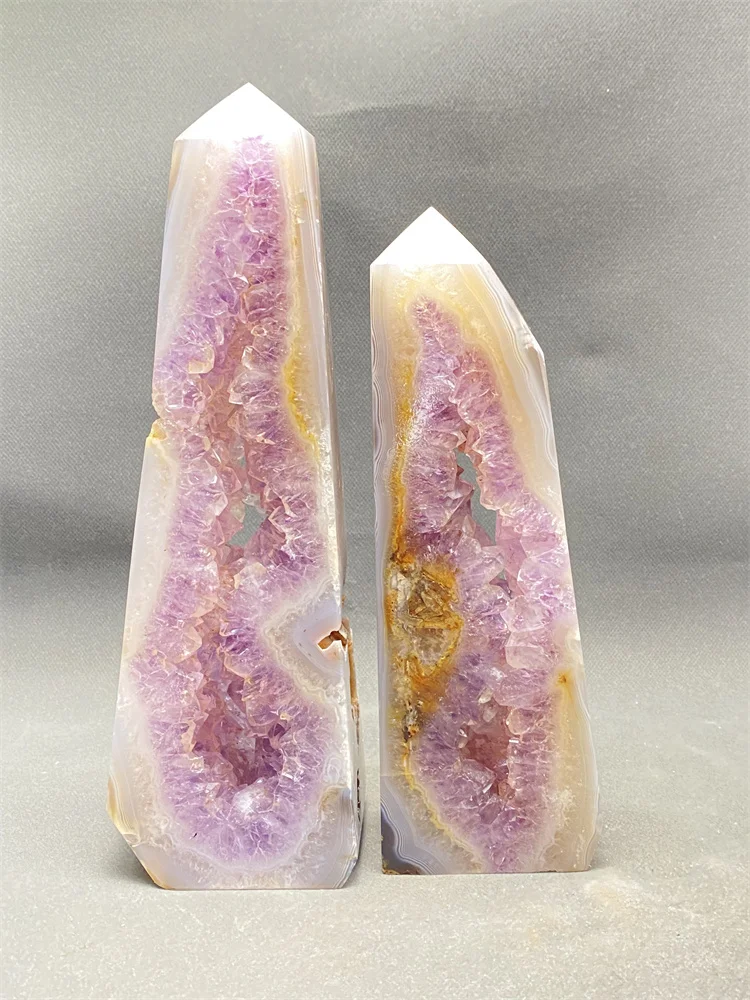 Natural Purple Agate Geode Crystal Tower  Magic Meditation Glass Obelisk  Feng Shui  Wealth Ornaments  Home Decoration