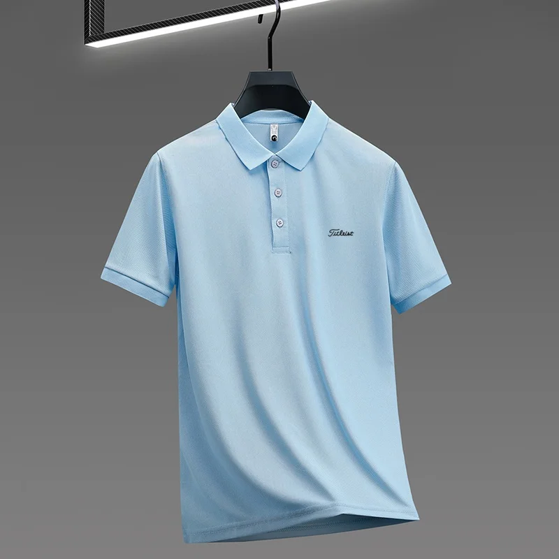 Business Casual Herren Neues Kurzarm-Poloshirt mit Kragen und Knöpfen, Einfarbig mit Schriftzug, Bequemes Atmungsaktives Herren-T-Shirt – Detail 17