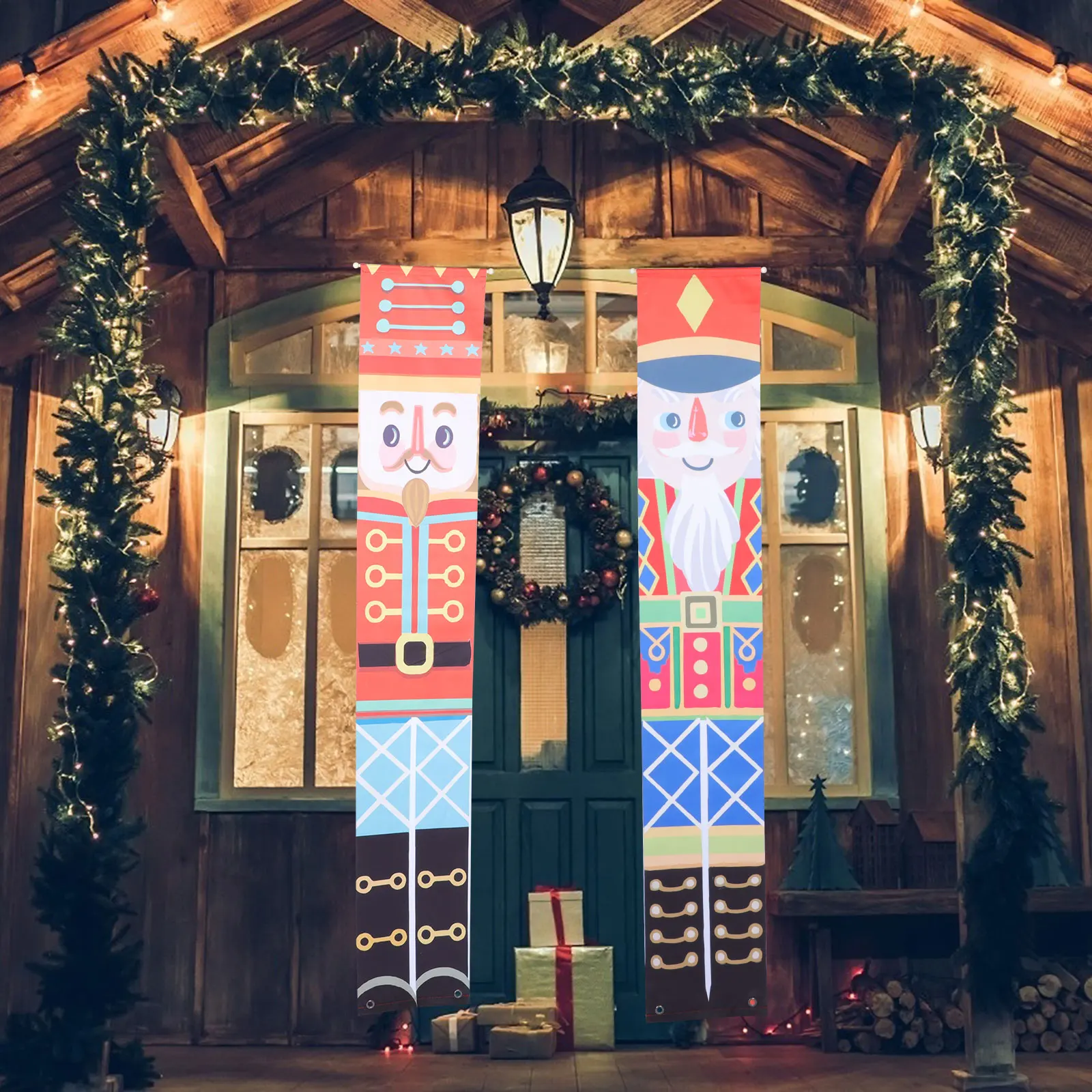 

Novel Design Christmas Door Ornament Porch Sign Wall Decor Oxford Fabric Outdoor Home Banner Xmas Party Decoration Item