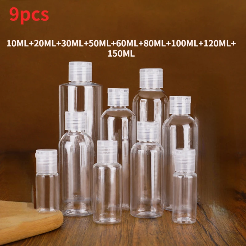 

9pcs 20ml 30ml 50ml 100ml Plastic Squeeze Bottle with Flip Cap PET Lotion Shampoo Bottle Empty Cosmetic Sample Container Travel