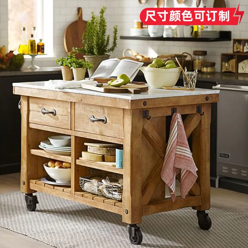 Movable Nakajima Taiwan Kitchen Cooking Table Solid Wood Separate Open Integrated Storage Marble Side Cabinet