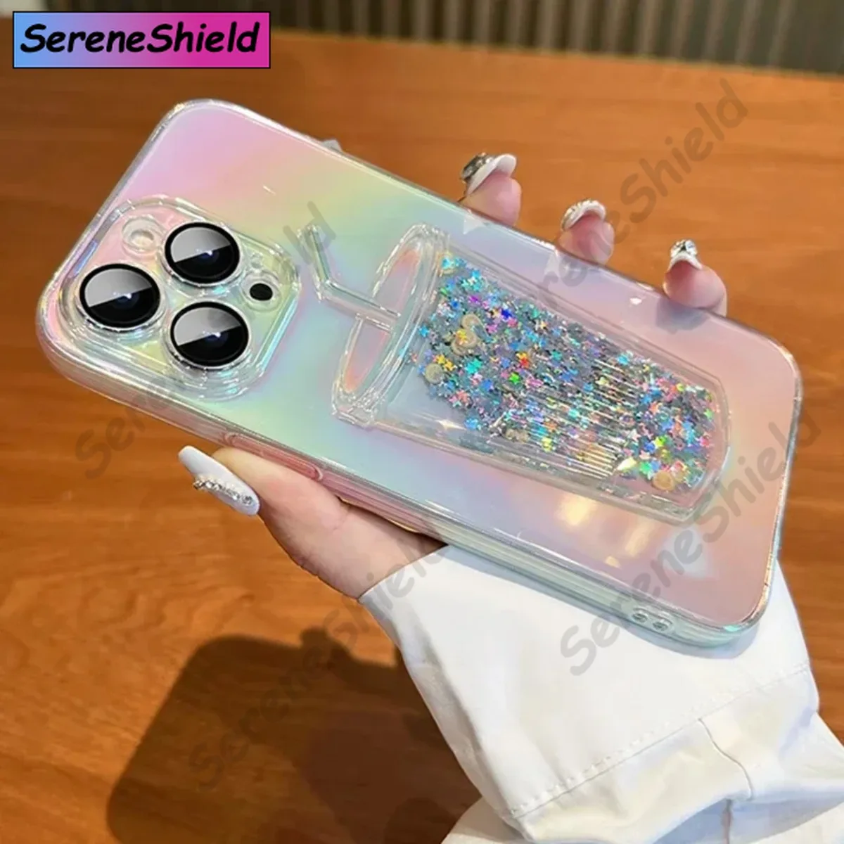 3D Cup Quicksand Glitter Phone Case for iPhone 14 15 16 ProMax 11 12 13 Pro Max  Bling Gradient Clear Plating Soft Cover