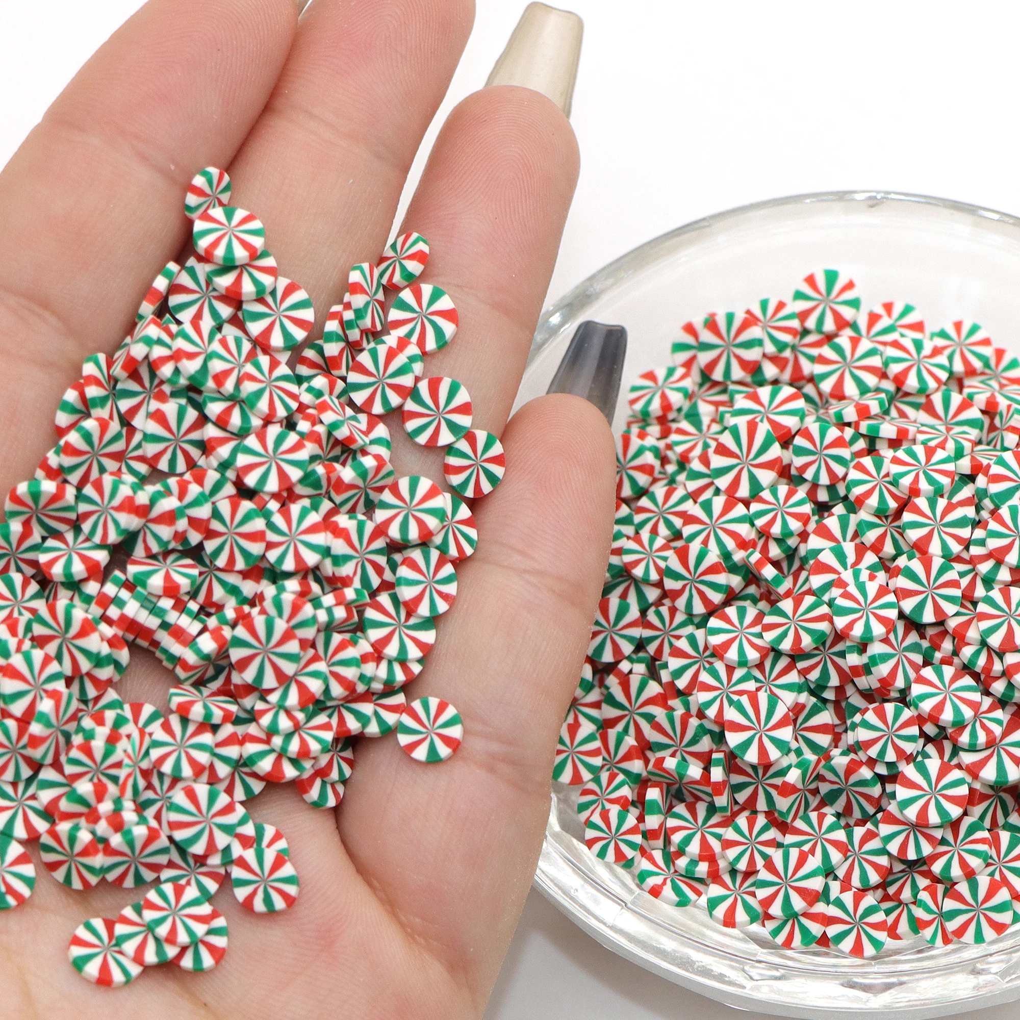 20g/pack 5mm-Candy Cane Polymer Clay Slices, DIY Phone Case Decoration, Festive Nail Art Design Accessories, Christmas Crafting