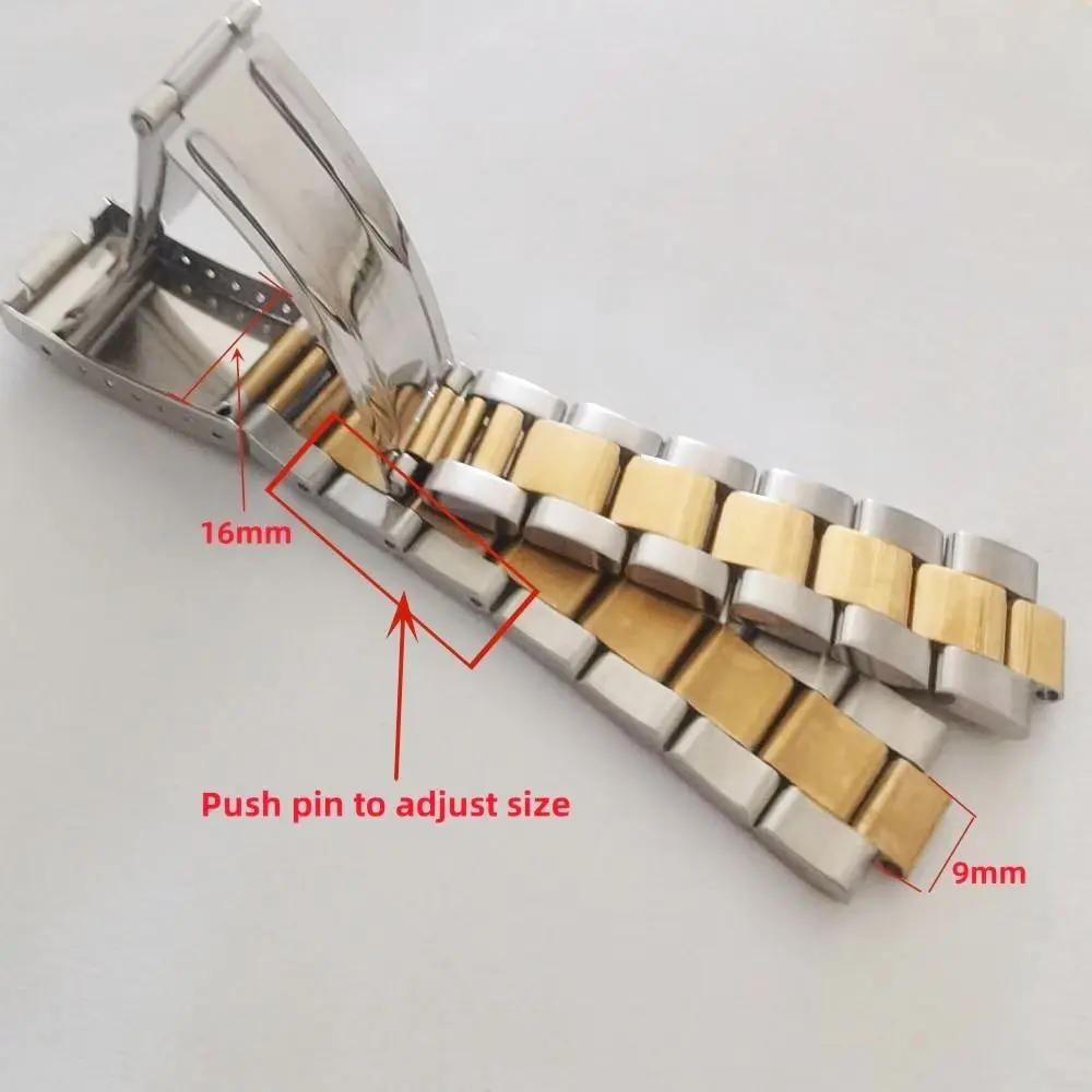 17mm 19mm 20mm Vintage Middle Gold Stainless Steel Curved End Oyster Watch Strap  Band Fit for Rolex 16033 1501 5500 78350 7835