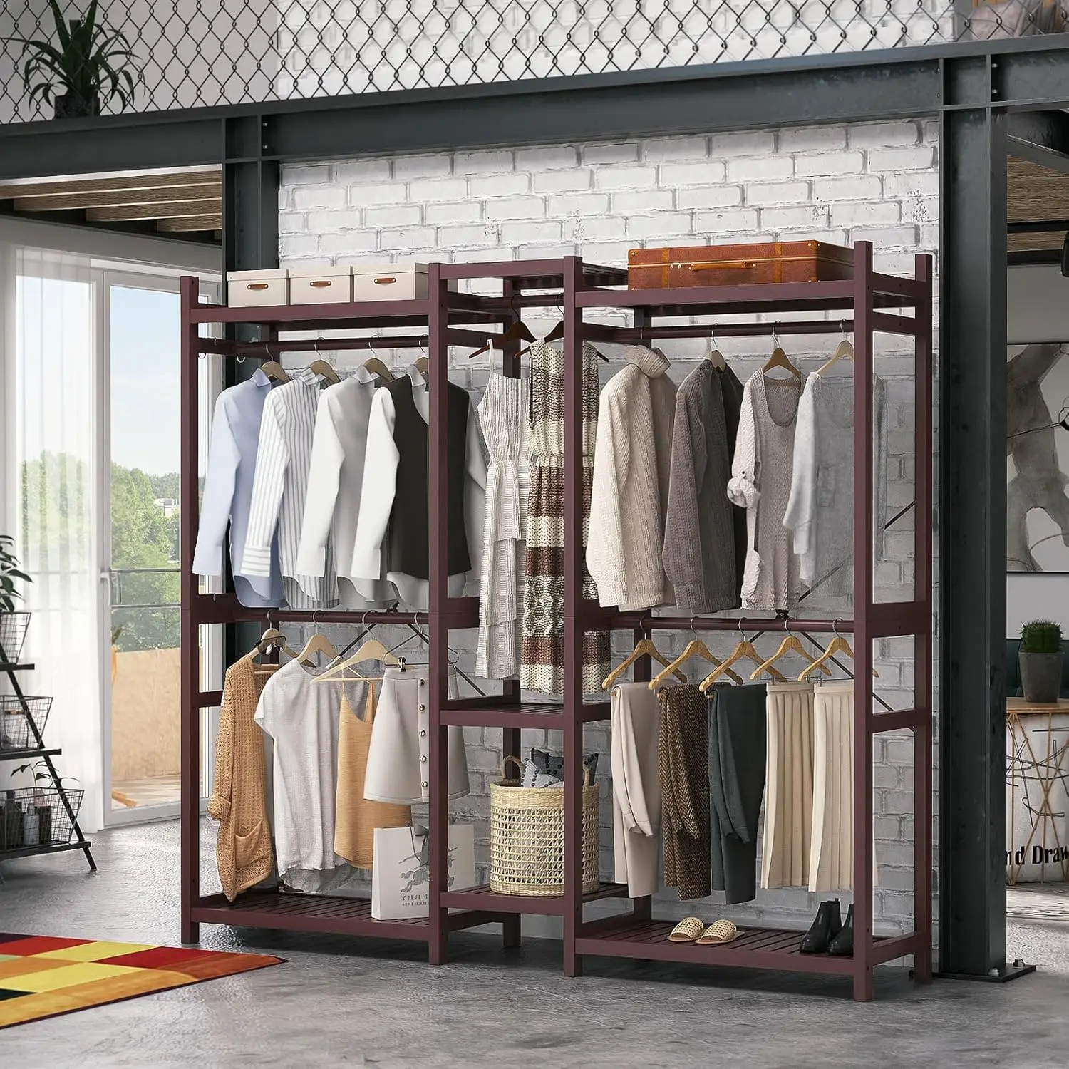 Large Freestanding Garment Rack Clothing Rack for Hanging Clothes with 7 Storage