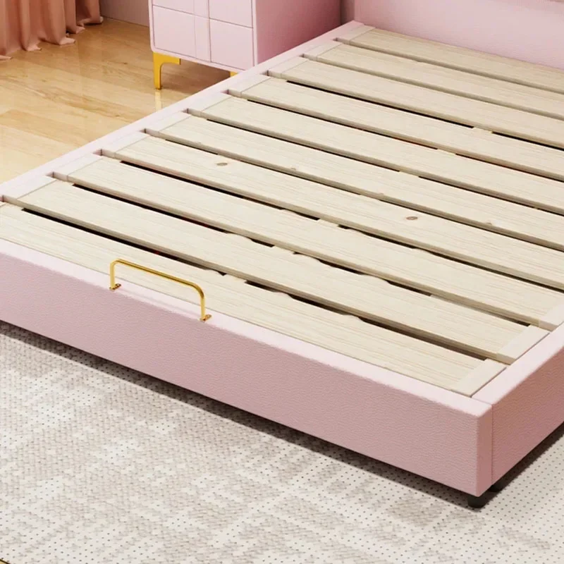 -Nordic Luxury Tatami Children Solid Wood Girl Confortable Master Bedroom Patio Pink Bed Storage Camas De Casal Modern Furniture
