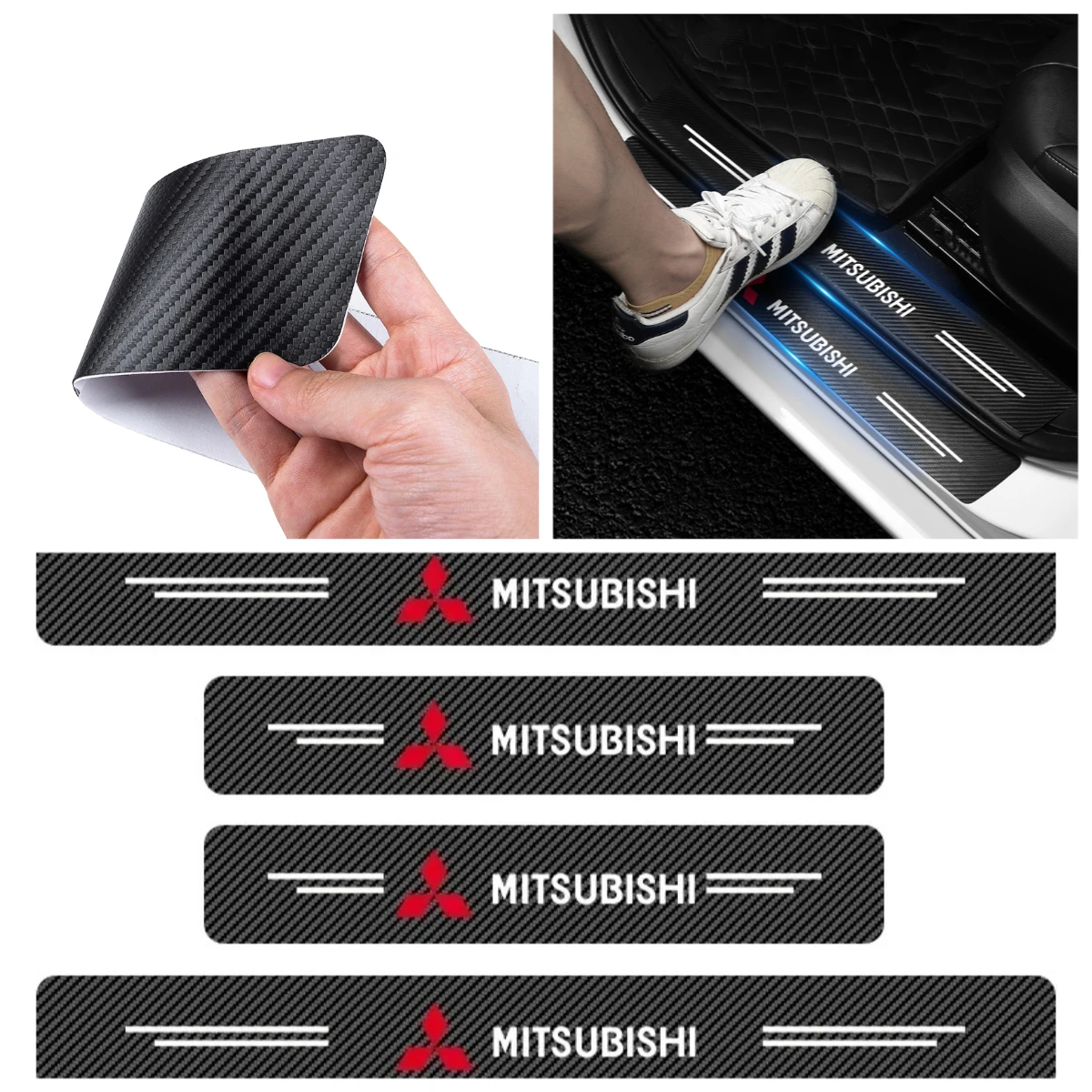 

Car Door Sill Carbon Fiber Sticker Threshold Side Anti Scratch Tape Waterproof For Mitsubishi Motors Metal Label Sticker Label