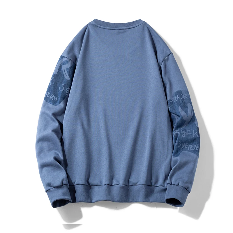 2023 Autumn New Men's Trendy Pullover Round Neck Printed Letter Long Sleeved Hoodies Loose Versatile Bottom Student Casual Tops