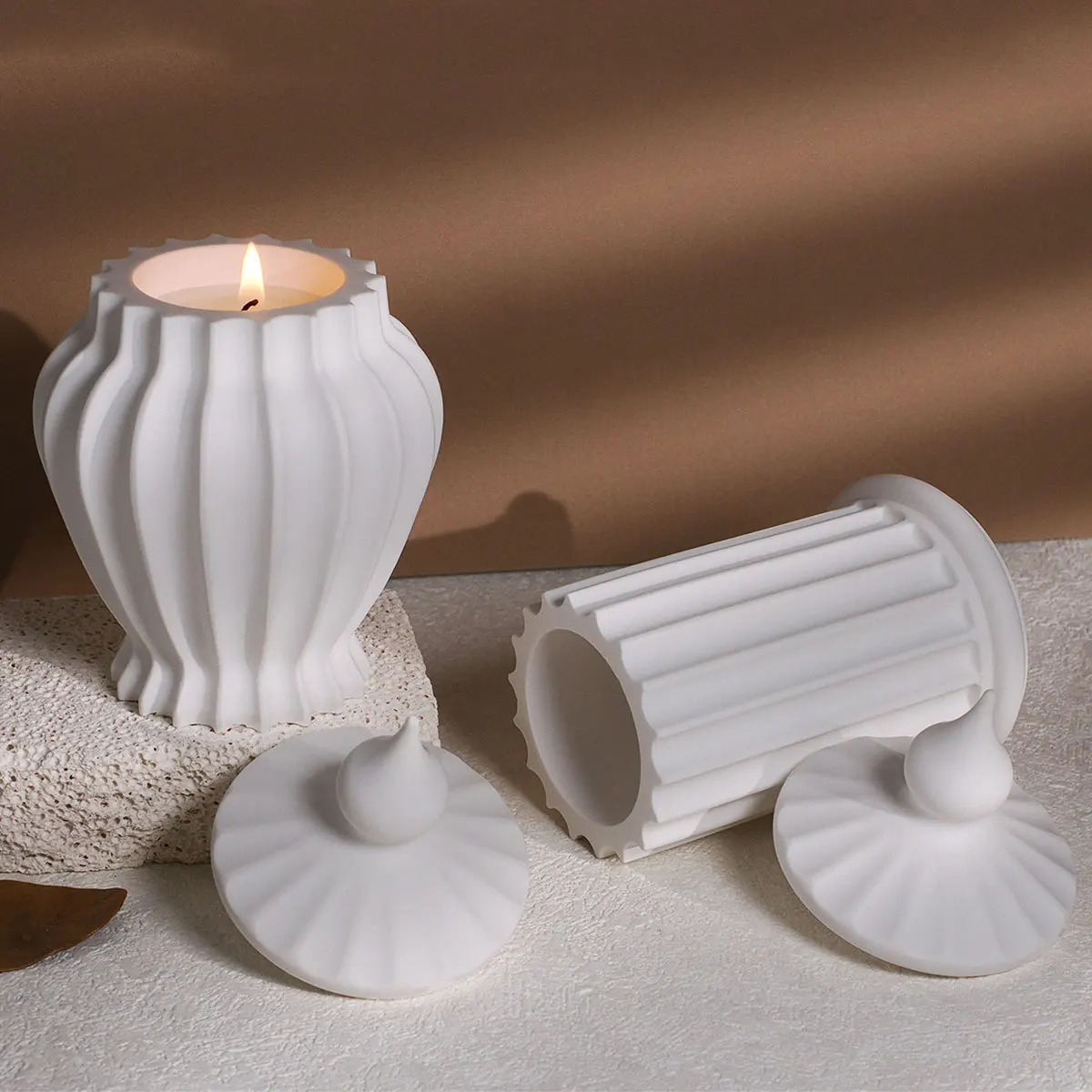 2pcs/Set Roman Column Cement Candle Jar Mold Concrete Pen Holder Silicone Mold Retro Striped Flowerpot Plaster Epoxy Clay Mold