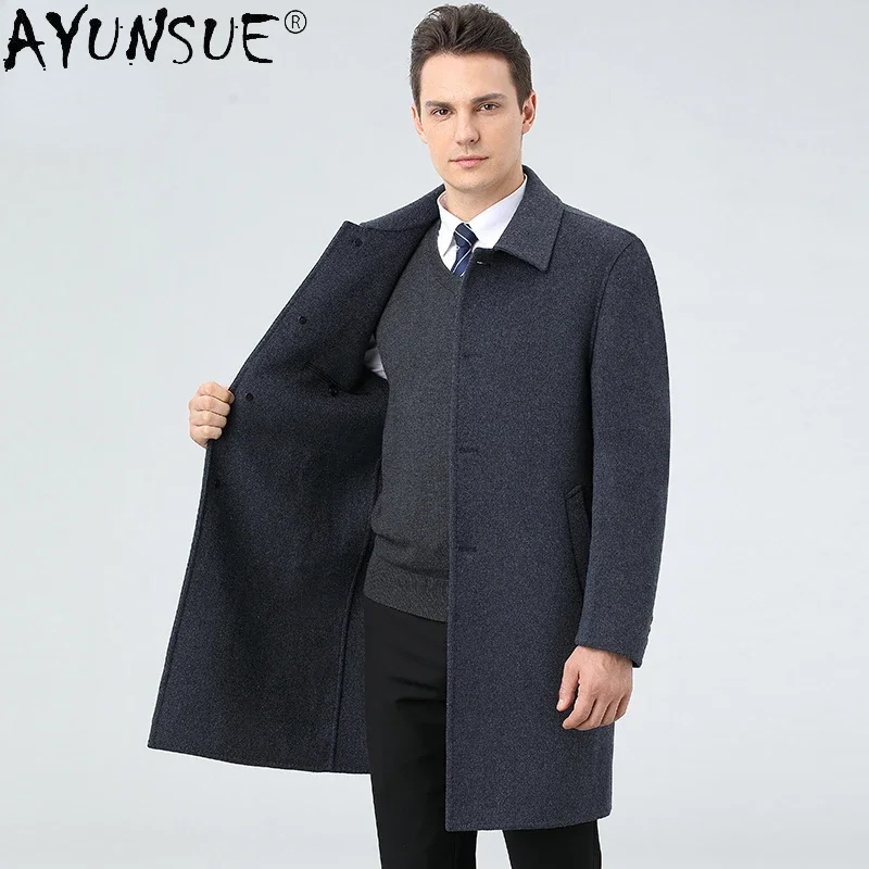 

AYUNSUE Winter Wool Coat Men Double-Faced Cashmere Windbreaker Men Clothing Business Casual Mid-length Trench Coat Overcoat Lq