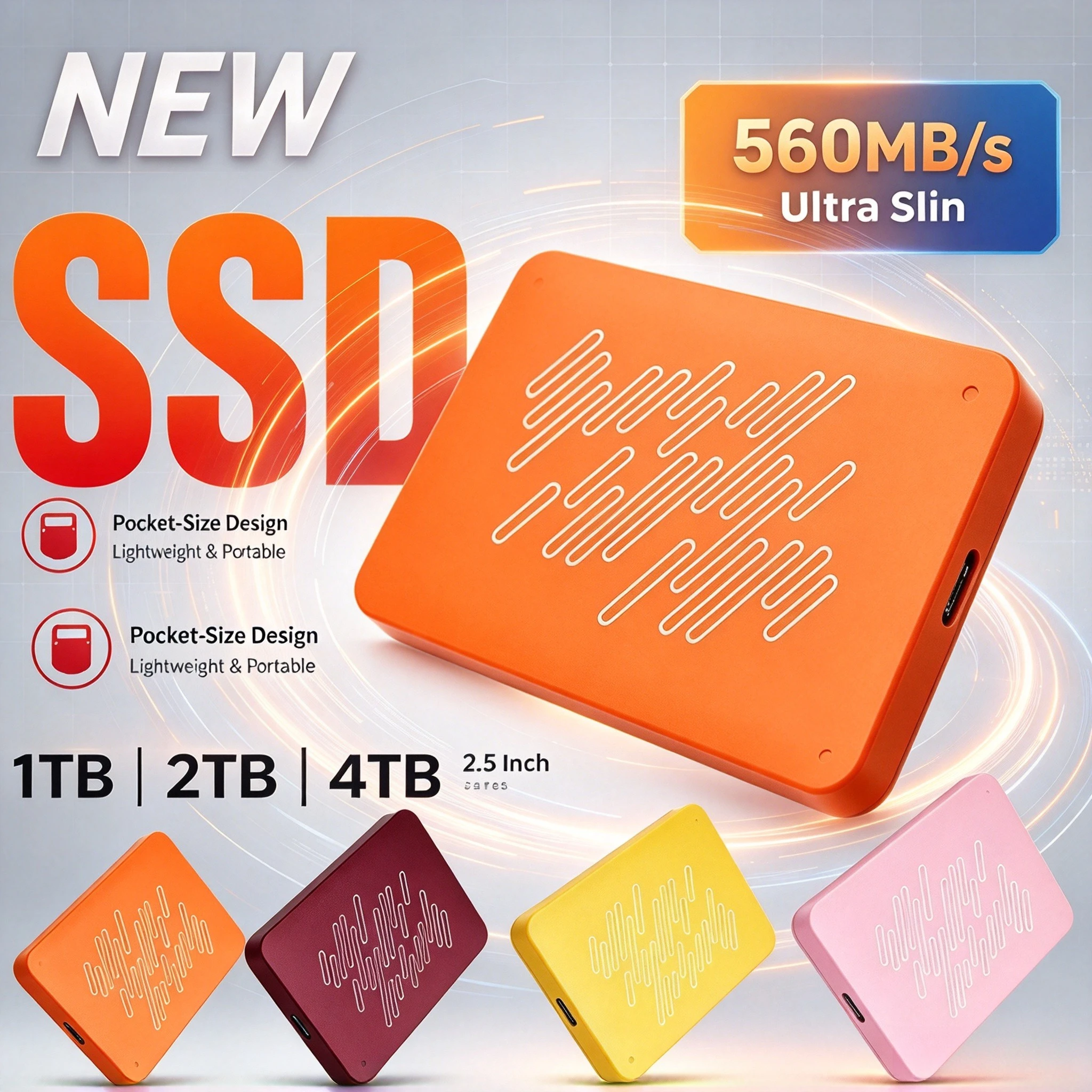 Portable SSD A3 Series External Hard Drive, 500GB 1TB 2TB 4TB Solid State Disk USB3.0 for Gaming Console & Office Gift