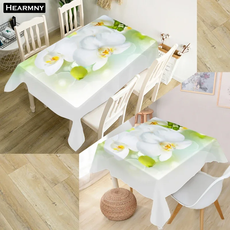 New Natural Orchid Flower Tablecloth 3D Oxford Fabric Square/Rectangular Dust-proof Table Cover For Party Home Decor TV Covers