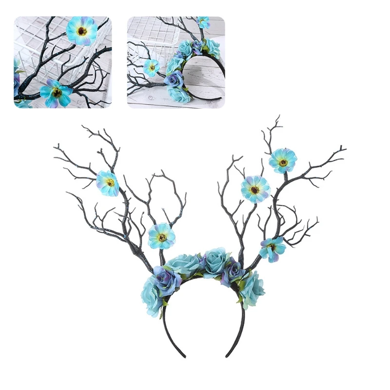 Reindeer Antlers Hair Hoop Flower Garland Floral Garland Christmas Headwear Floral Headband Deer Antler Hairband