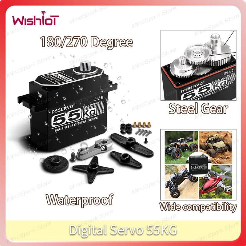

55 кг цифровой сервопривод цельнометаллический шестерня бесщеточный двигатель 180/270 градусов крутящий момент бесщеточный водонепроницаемый для радиоуправляемого автомобиля робот лодка DIY Запчасти