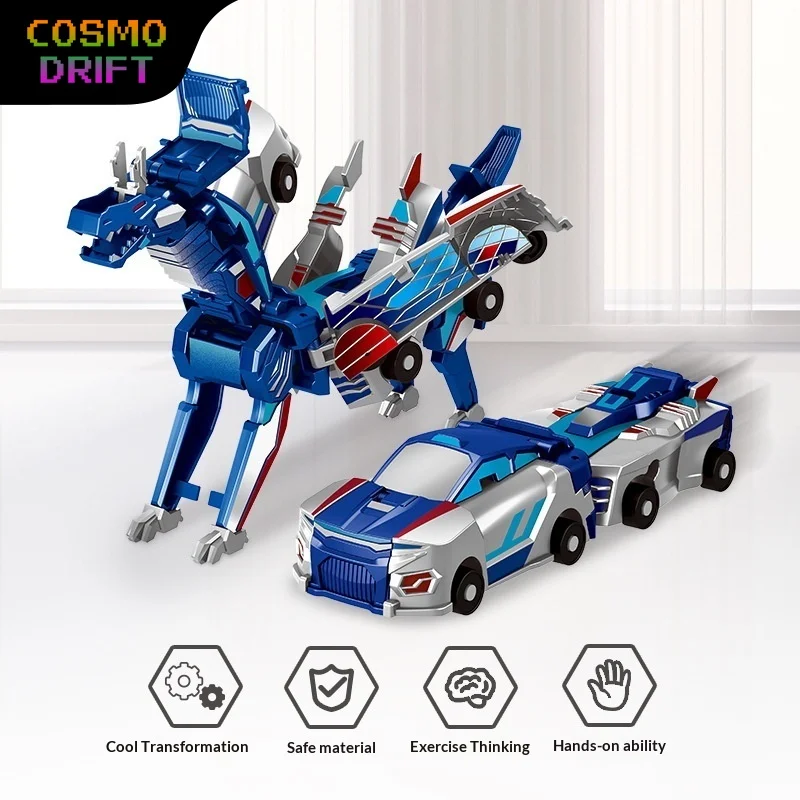 Ultimate Unicorn 2-in-1 Magnetic Car Toy Silver Winged Dragon Unicorn Transforming Figure for Kids Birthday Gift Party Favor