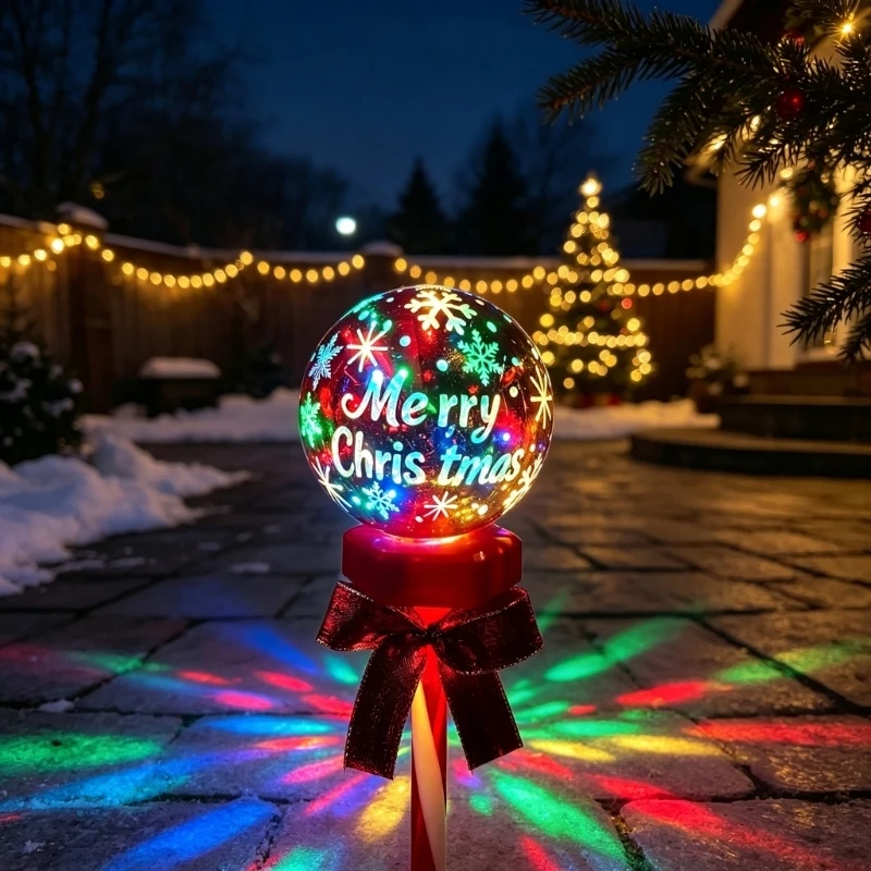 Solar Christmas Accent Light with Globe-Shaped PET Design and Soil Stake for Porches, Gardens, Yards, and Walkways M4YD