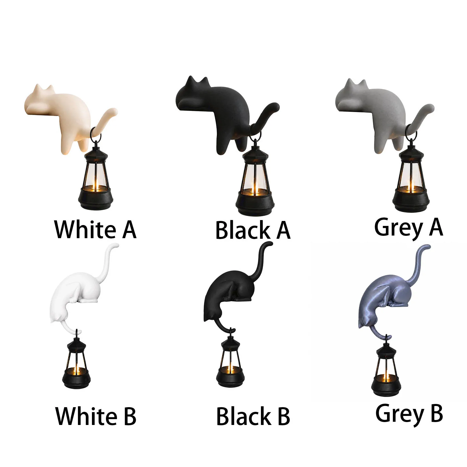 Cat Figurine Hanging Retro Lantern Lamp 3D Printed Craft Ornament with Warm LED Light Tail Design for Shelf Desktop Fireplace Ho