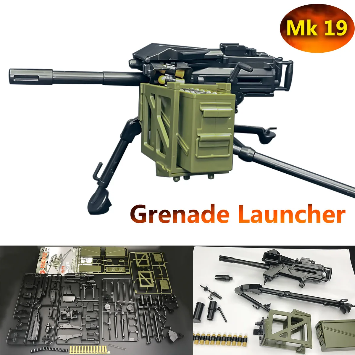 

1/6 MK19 Grenade Launcher 4D Gun Model Plastic Assemble Military Soldier Accessories Toy