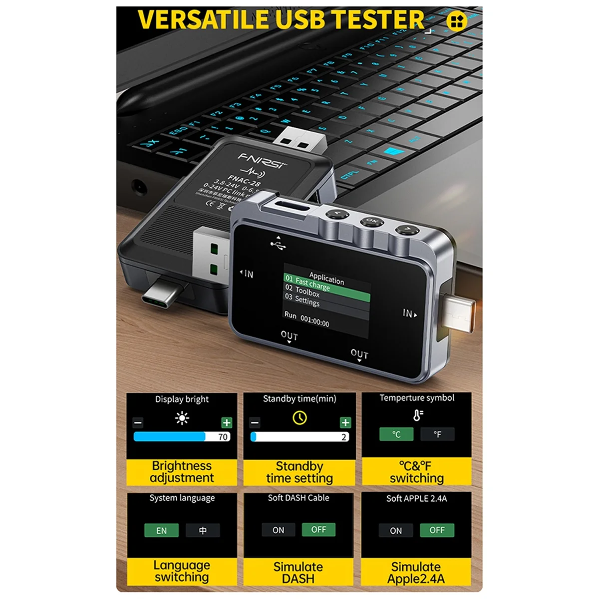 

Hot FNAC-28 USB Tester Type-C Current and Voltage Meter Fast Charging Protocol Detection Trigger Power Meter A to C