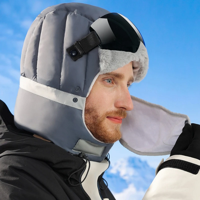 

Men Women Skiing Caps Flight Trooper Lei Feng Hats Removable Masks Coldproof Integrating Hats Necklaces and Earmuffs