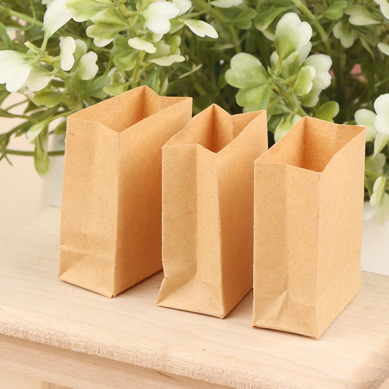 5Pcs 1:12 Dollhouse Mini Bread Paper Bags Baking Bag Kraft Paper Bag Model Decor