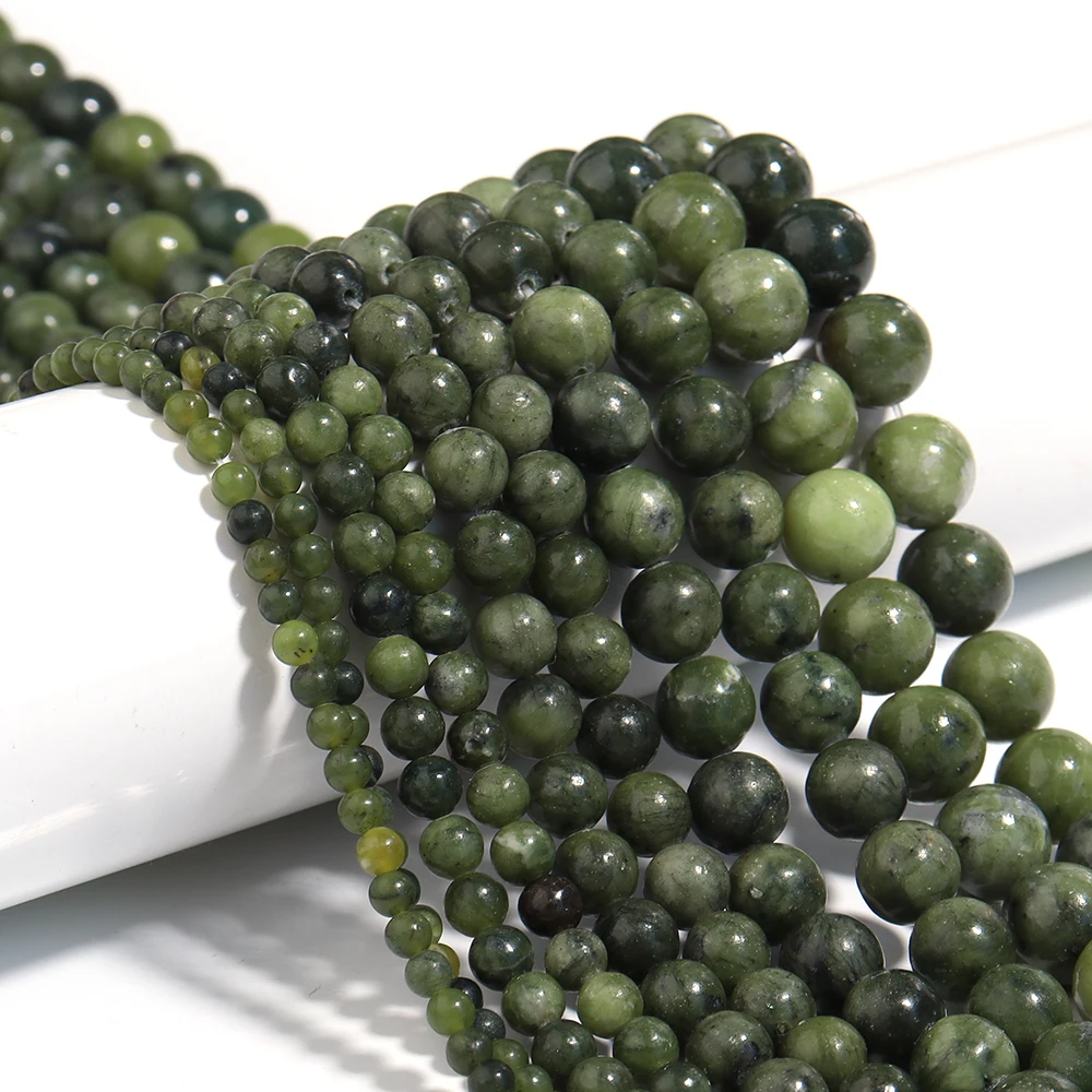 SAUVOO Natural Stone Beads Green Southern Jade Stone Beads Green Southern Jade Stone Beads For Jewelry Making Bracelet Necklace