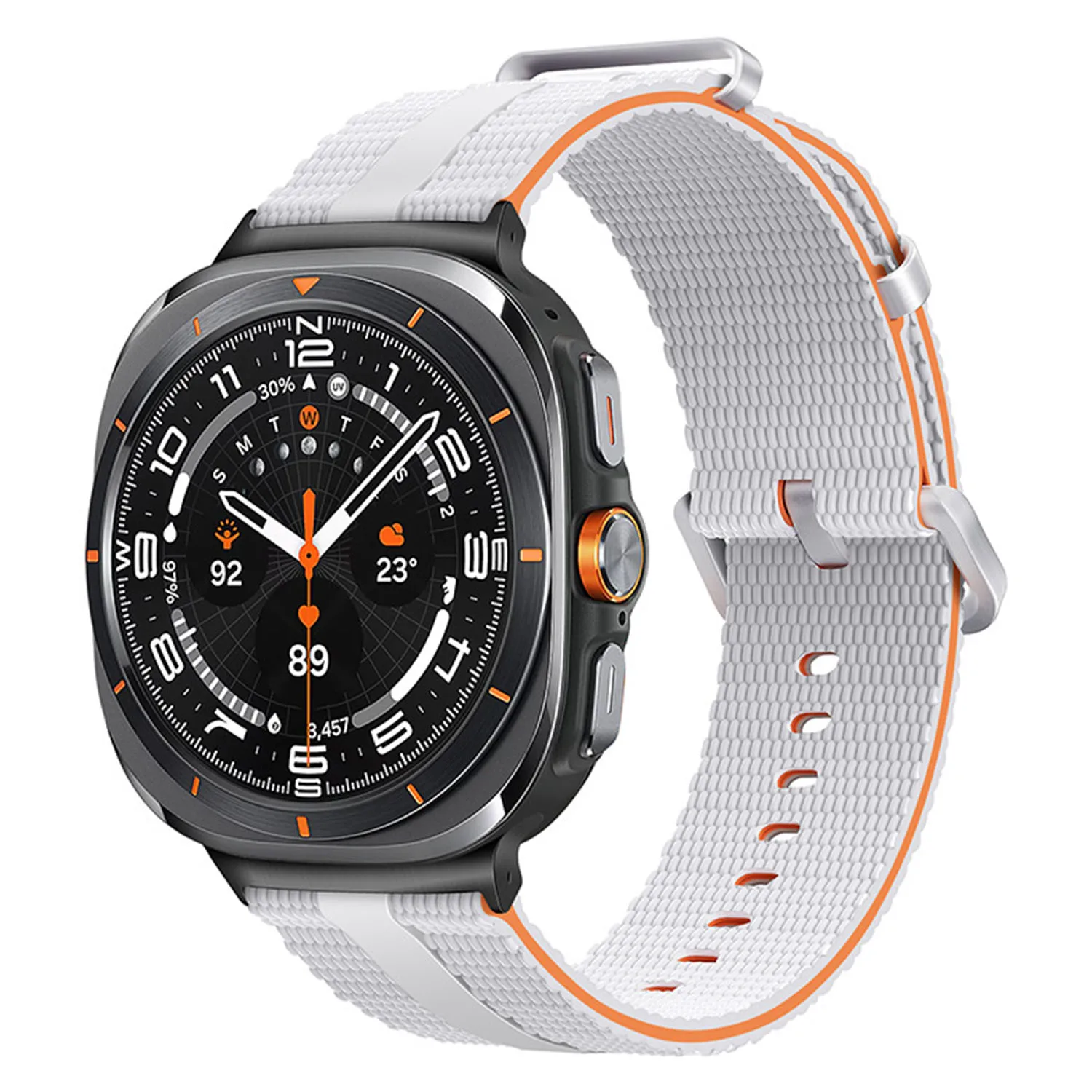 For Samsung Galaxy Watch Ultra (2025) 47mm / Watch Ultra 47mm Silicone Band Linear Texture Sport Wristband - White+Orange