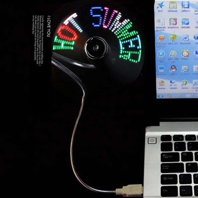 Creative USB Fan，USB LED RGB Light Programmable Fan Flexible Gooseneck DIY Message Mini USB Fan for PC Laptop Notebook Desktops