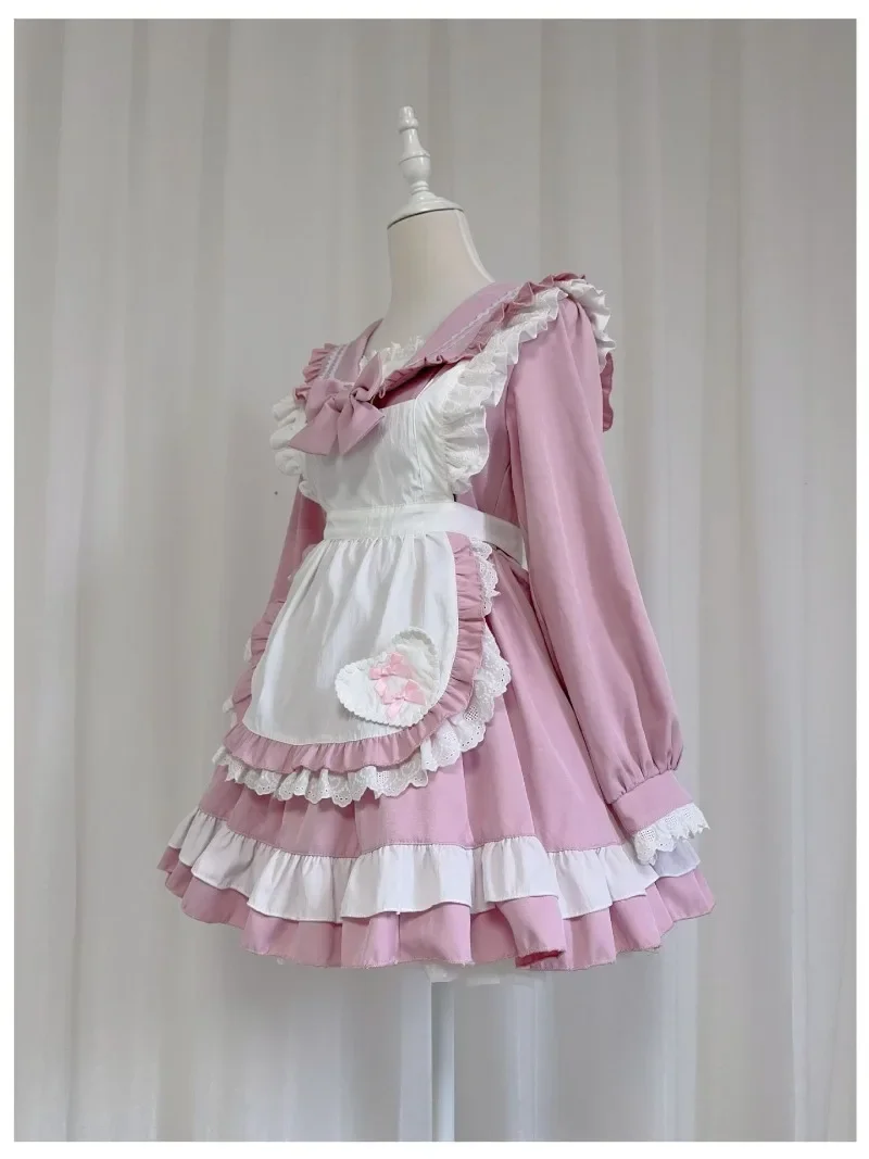 Marinha japonesa Colarinho Cosplay Traje, Doce e Bonito Saia Lolita, Maid Avental, Roupa de Manga Longa, Roupas