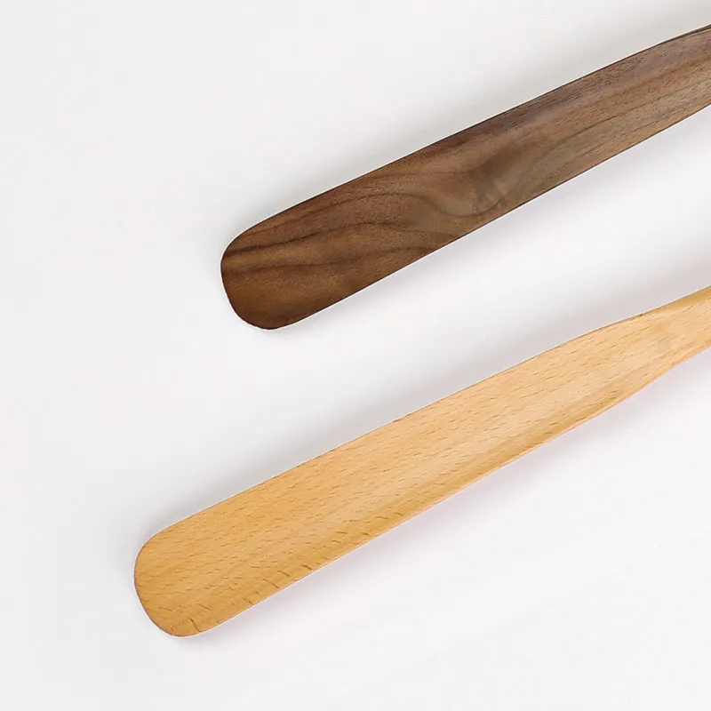 Black Walnut Shoe Horn with Stand - Long Handle Self-Standing Home Shoe Helper, Solid Wood Durable Design