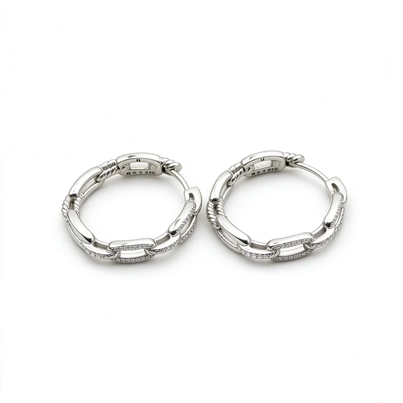 24mm Chain Link Hoop Earrings for Women Silver Tone Alloy Sparkling Crystal Twisted Rope Huggie Hoops Small Lightweight Delicate Everyday Earrings Minimalist Trendy Elegant Jewelry Gift for Her Daily Wear Party Wedding Anniversary Birthday Prom Date Night