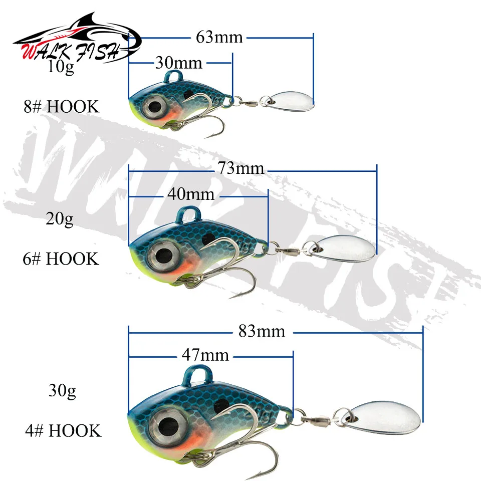 WALK FISH 10g 20g 30g VIB Tail Spinning Balance Rotating Metal Jig Vibration Bait Spinner Spoon New Fishing Tackle Sinking Lure image 2