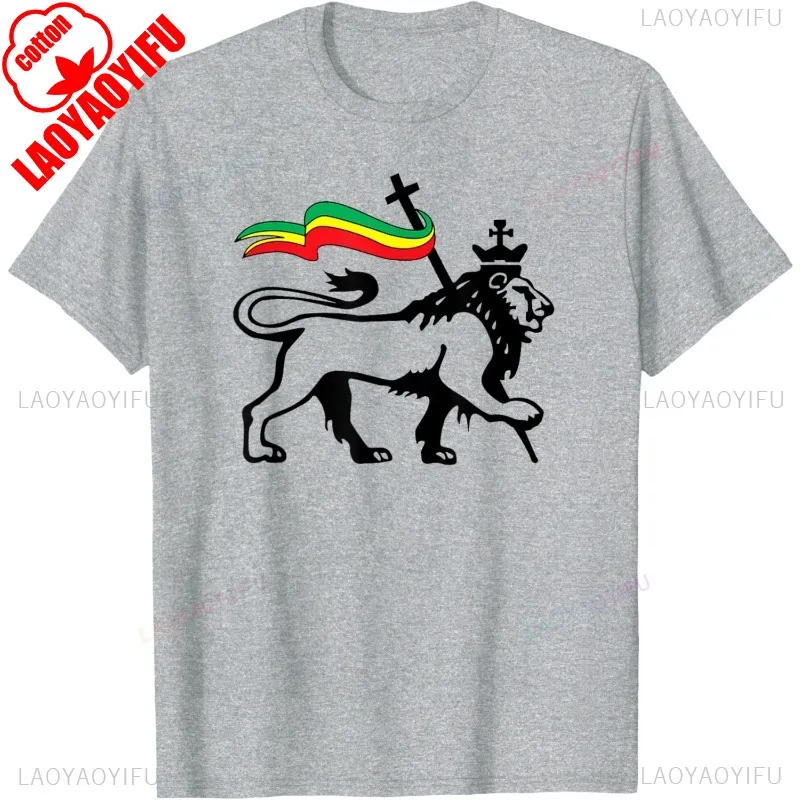 Hot Sale Vintage Rasta Lion of Judah Flag Graphic Rastafarian Reggae Lion and Christian T-Shirt Harajuku Hip Hop Casual Man Tees image 3