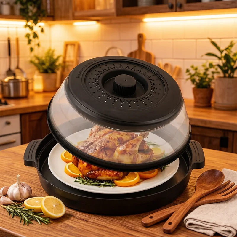 Microwave Food Splash Guard Cover, Collapsible Foldable Design, Multifunctional Kitchen Colander Tray for Steaming & Daily Meals