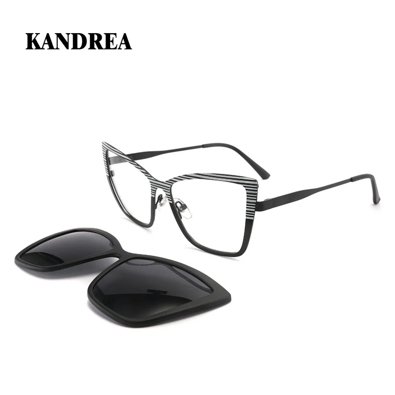 

KANDREA металлические солнцезащитные очки Cateye 2 в 1, летние модные женские очки в магнитной оправе, женские поляризационные очки FGJT2113