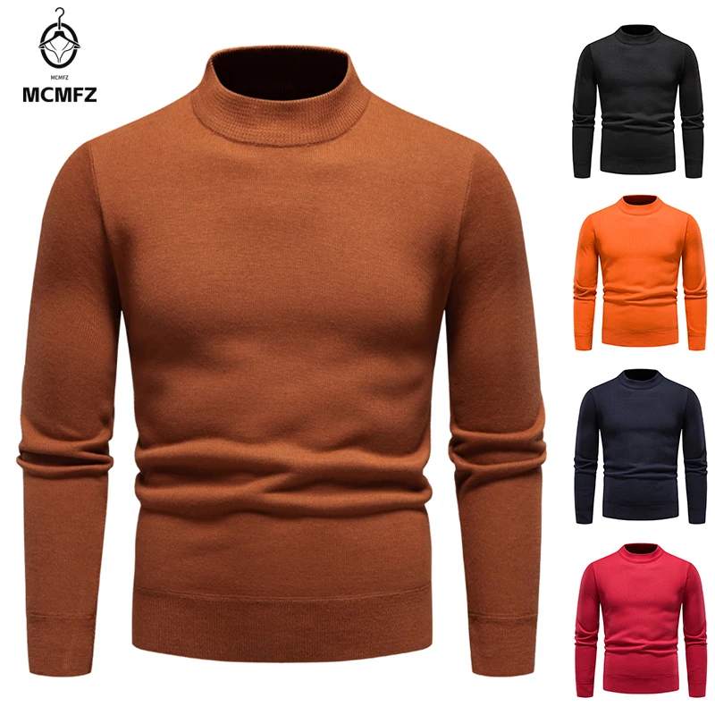 Warm Fleece Lined Mock Neck Sweater Men Classic Knit Long Sleeve Pullover Thermal Base Garment For Cold Weather Travel