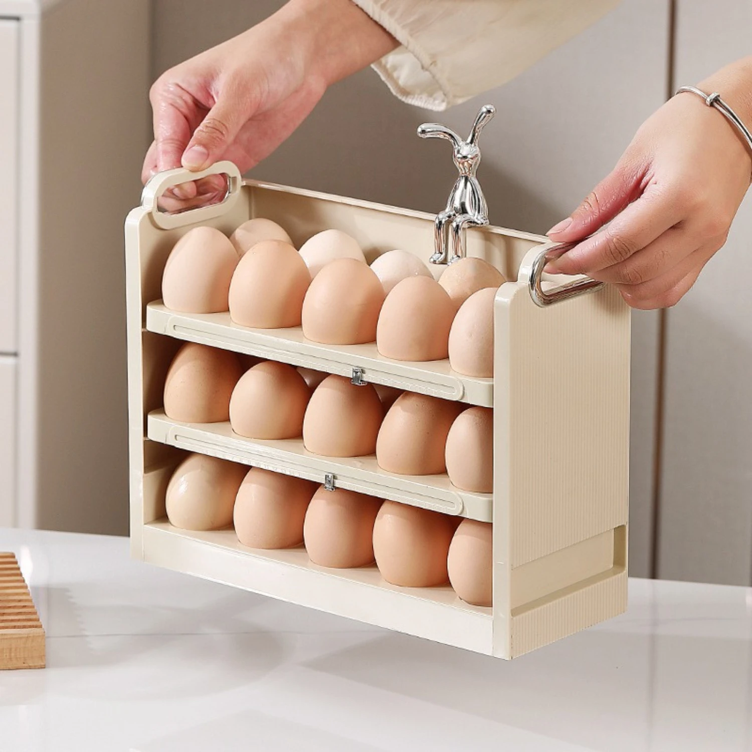 

Egg Box, Creative Rack For Household Refrigerator Side Door, Portable Mesh Red Egg Rack, Multi-layer Egg Tray