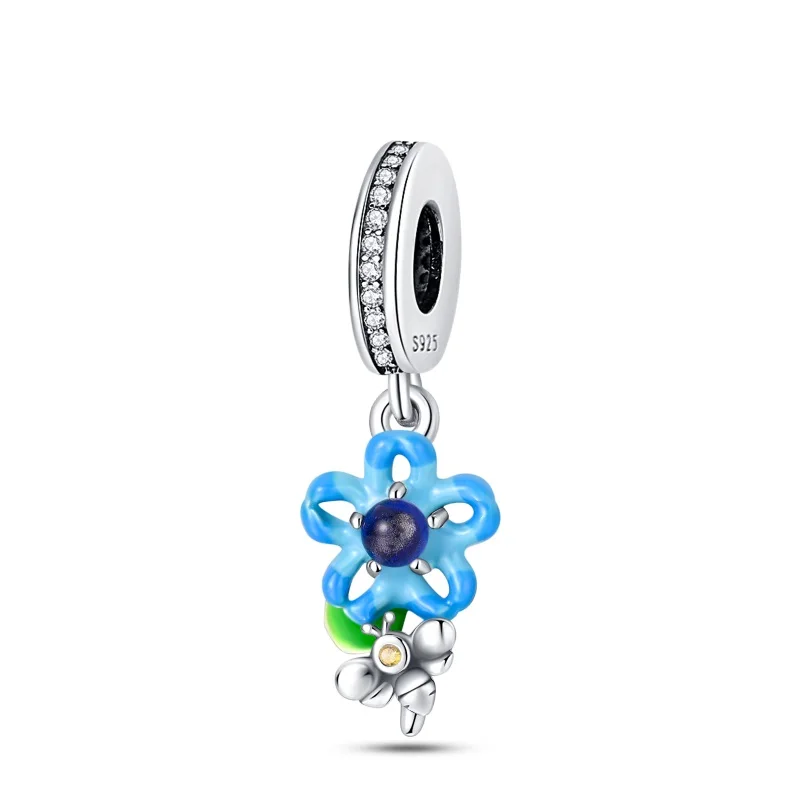 Original 925 Sterling Silver Color Changing Blue Star Flower Charms Bead For Women Girls Fine Birthday Anniversary Jewelry Gifts