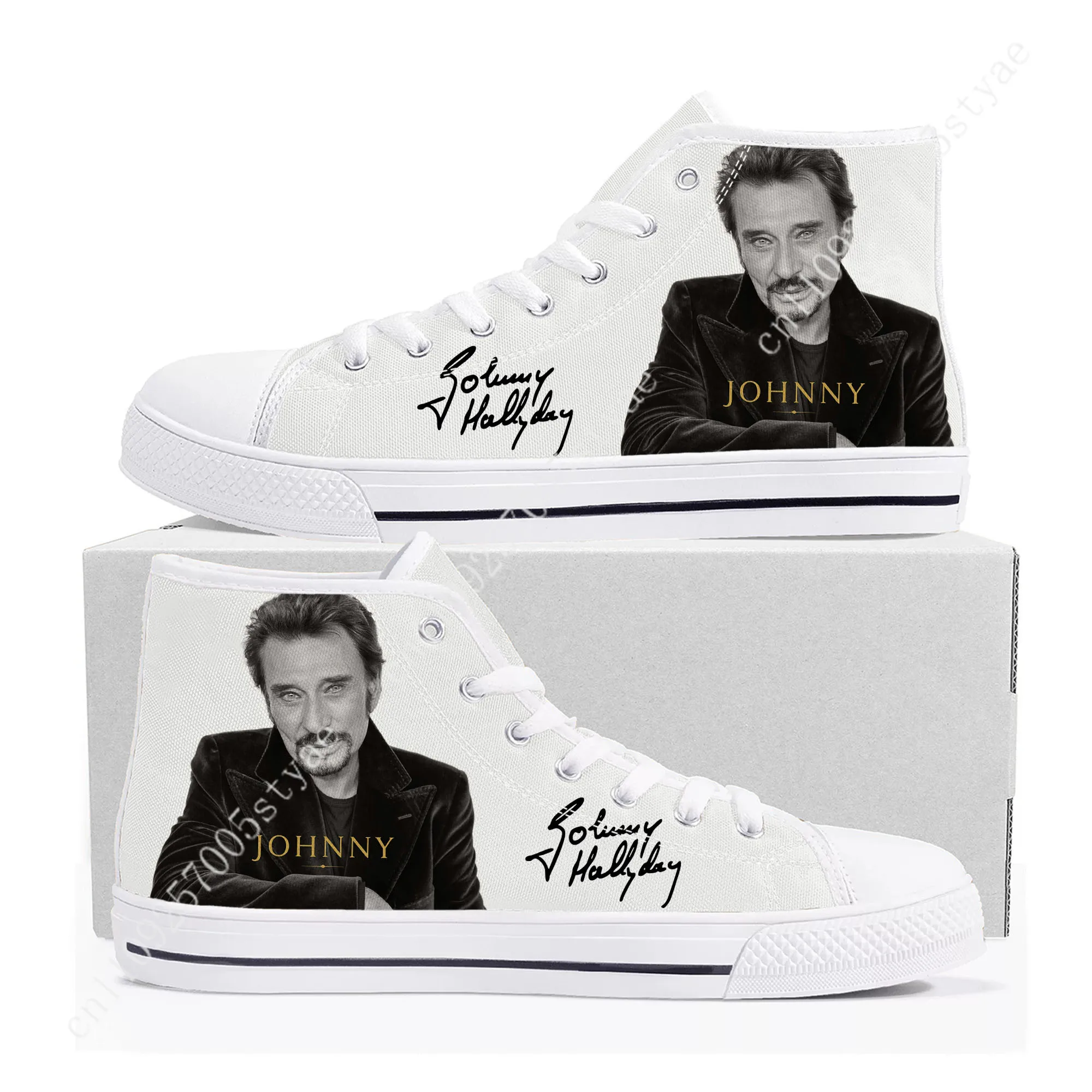 

Johnny Hallyday High Top Sneakers Retro Street Rock Singer Men Women Teenager Canvas Stylish Cool Shoe Custom S hoe