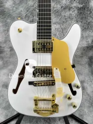 Electric guitar custom 6 strings white, half hollow, gold accessories high-quality free on-site delivery free shipping