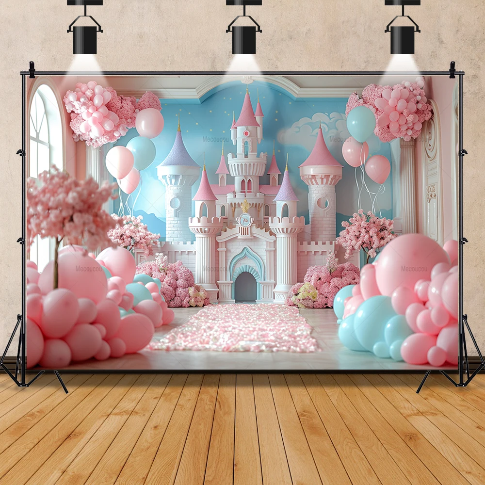 Princess Pink Castle Girl Banner Backdrop Custom Newborn Kid Room Birthday Party Photography Poster Decoration Studio Background