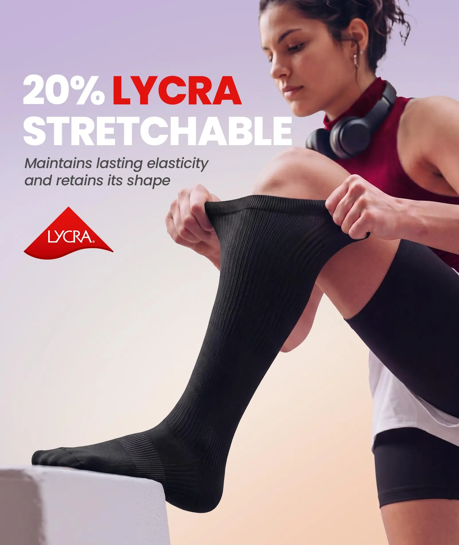 Cooling Compression Socks for Women Men, 20-30 mmHg Circulation Knee High for Travel, Flying, Running, 2 Pairs