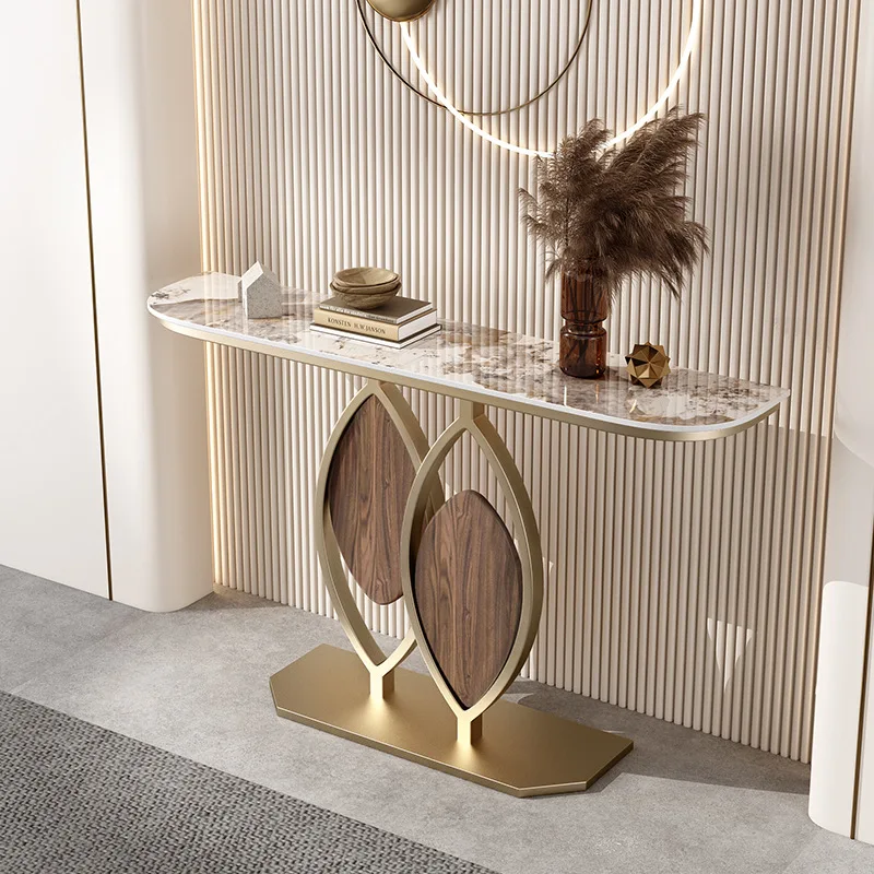 LH entryway console, entryway light luxury entryway table, minimalist style, semi-circular observation deck against the wall