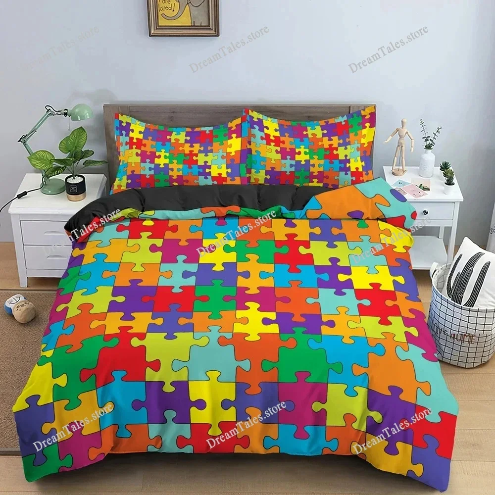 Colorful Puzzle Duvet Cover King Queen 3D Geometric Figure Quilt Cover Boys Girls High Quality Simple Polyester Bedding Set