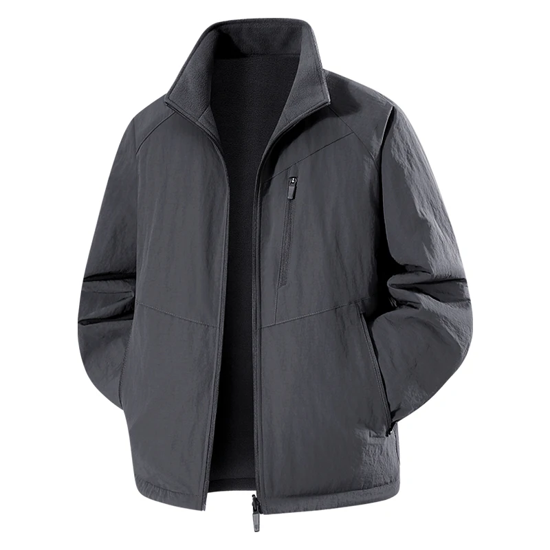Men's Wool Lined Flannel Double-sided Jacket for Spring Autumn Outdoor Mountaineering and Hiking Windproof and Cold Proof Jacket