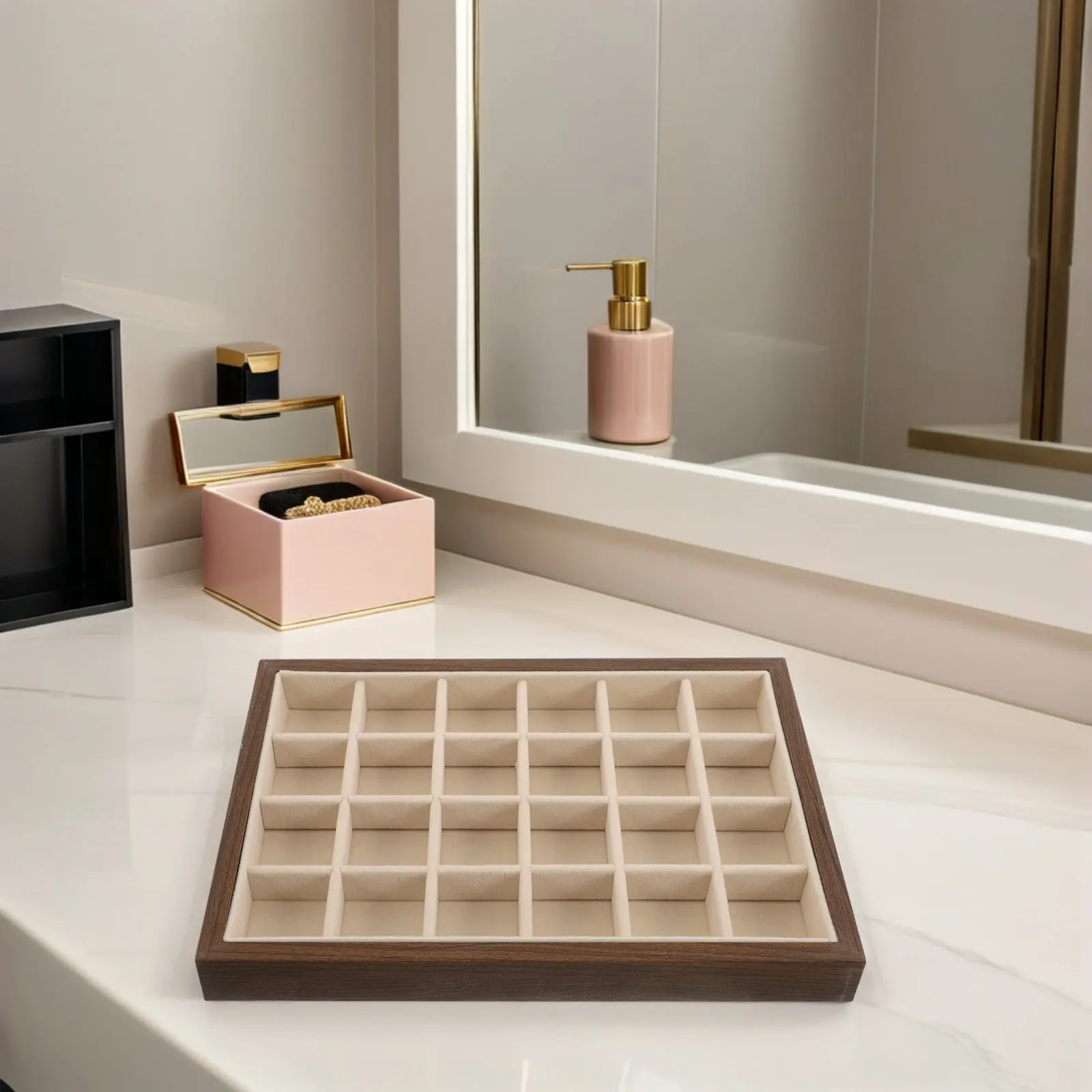 

Wood Jewelry Tray Walnut 24-Grid Organizer Display Holder Showcase for Necklaces Rings Bracelets Earrings Store Home Use
