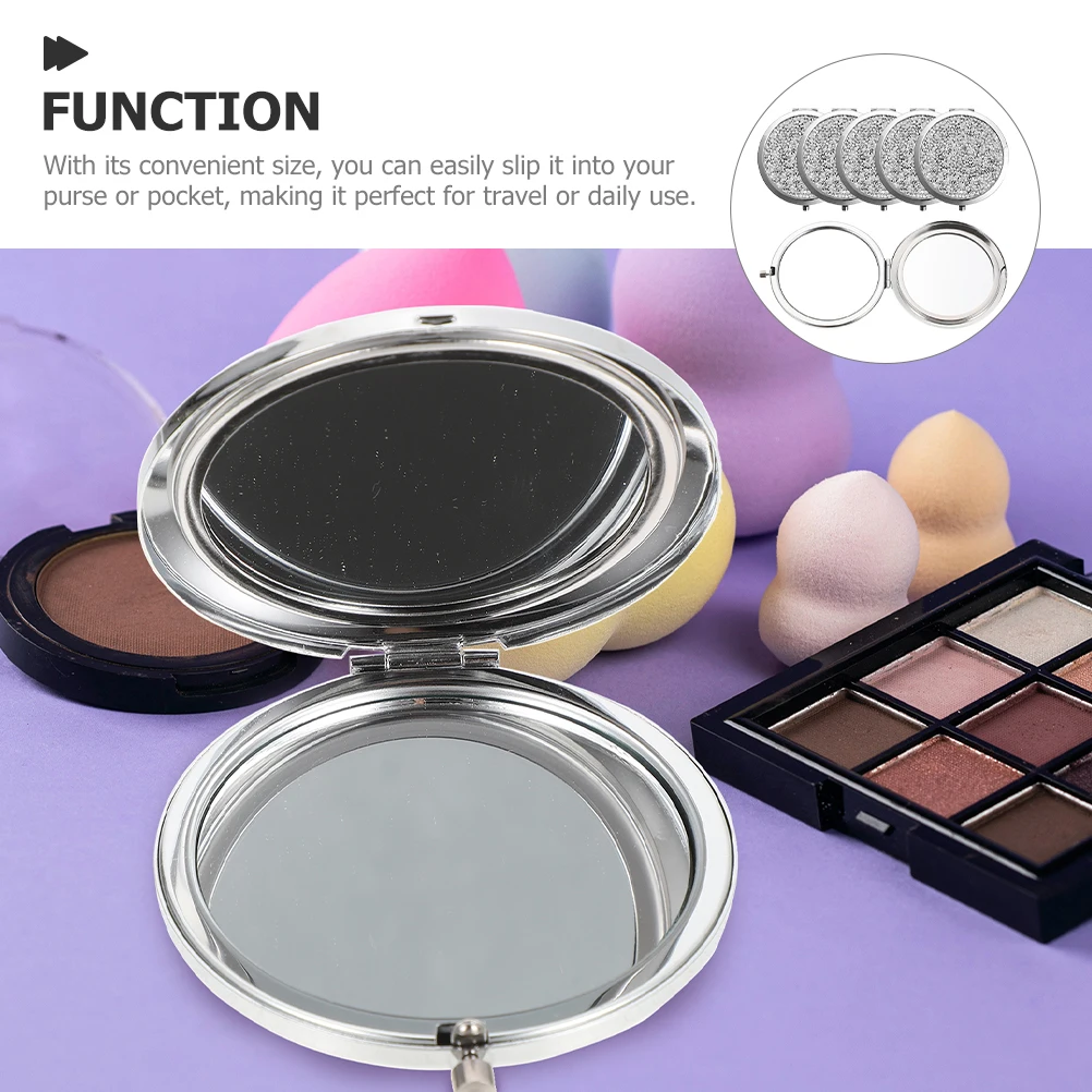 

6Pcs Compact Mirror Pocket Makeup Rhinestone Double Sided Mini Magnifying Mirror Purse Travel Bridal Bridesmaids Gifts