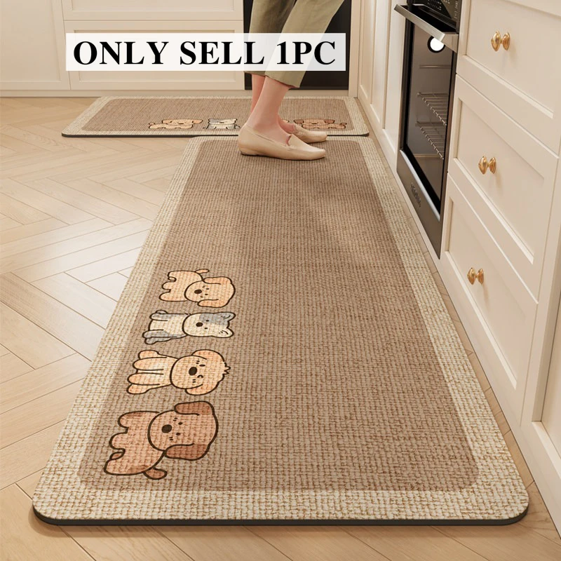 Kitchen Carpet Waterproof Non-slip PVC Leather Rug Long Oil-proof Floor Mat Cute Cartoon-patterned Rugs Home Decoration Carpets